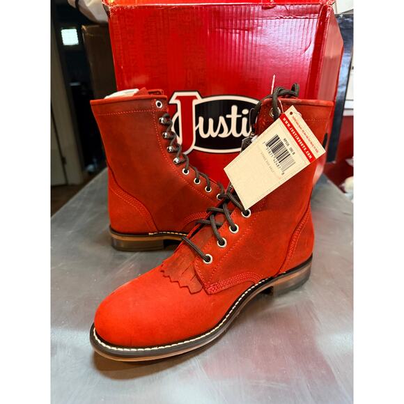 Justin McKean Red Water Buffalo 7” Women’s Roper Toe size 9 B NWT - Picture 2 of 8